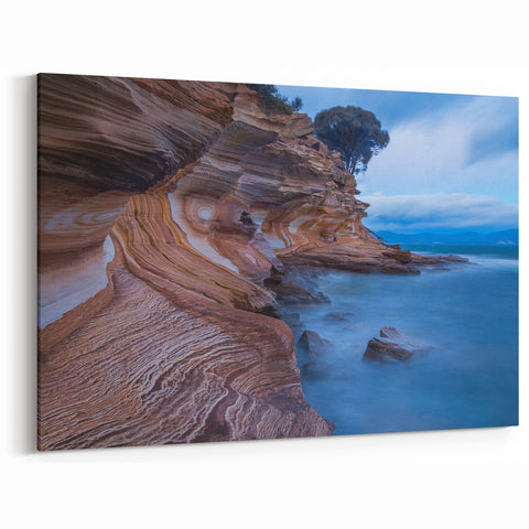 Tasmania Coastal Rock Wall Art – Unique Striated Cliff Landscape Print