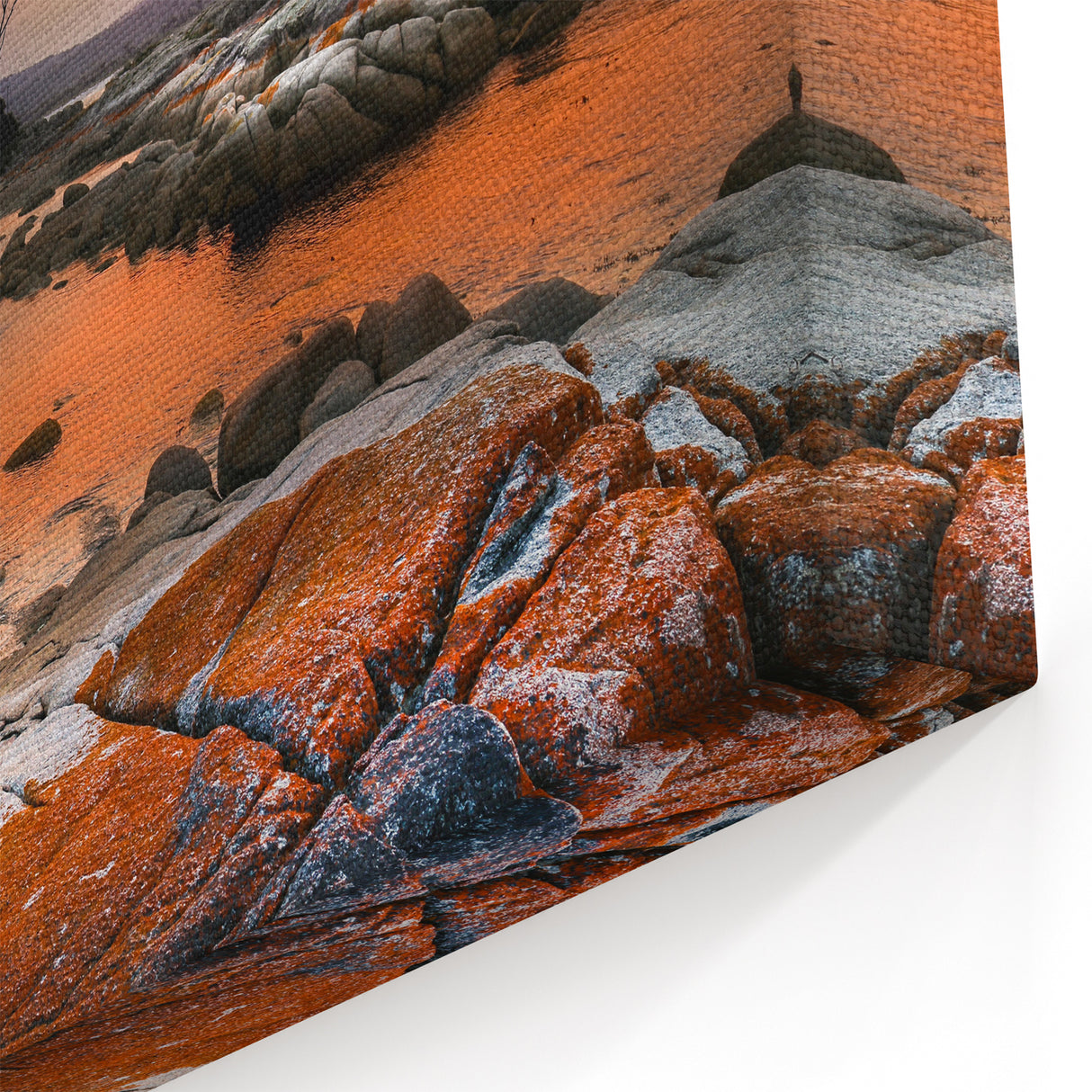 Bay of Fires Tasmania Wall Art – Dramatic Sunset Over Rocky Coastline