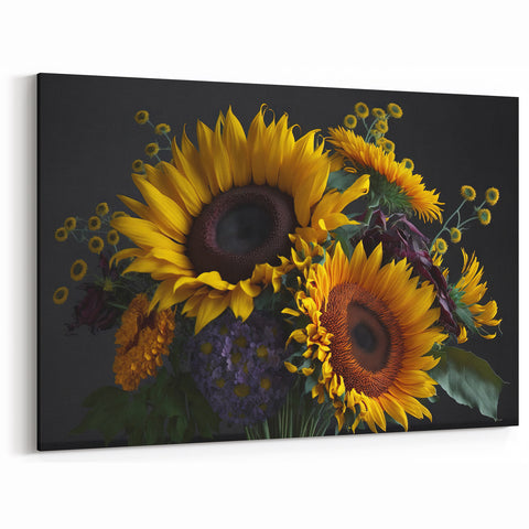 Vibrant Sunflower Bouquet Wall Art | Sunflower and Wildflower Canvas Print