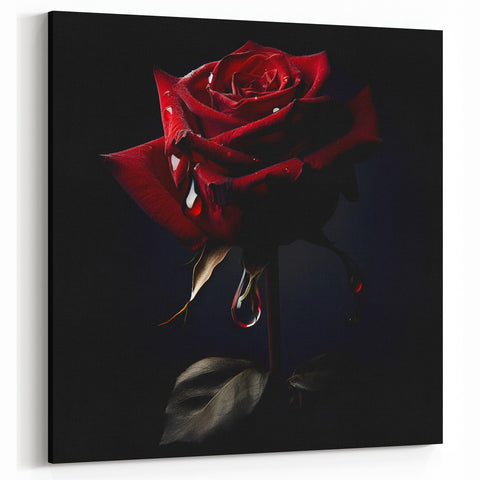 Romantic Red Rose Wall Art - Dramatic Floral Rose Canvas Print for Elegance