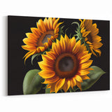 Bold Sunflower Trio Wall Art | Bright Sunflower Canvas Print