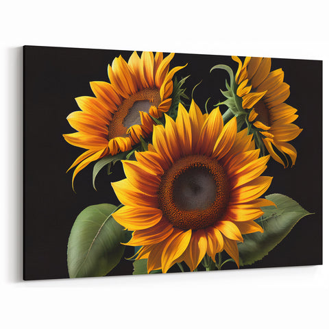 Bold Sunflower Trio Wall Art | Bright Sunflower Canvas Print