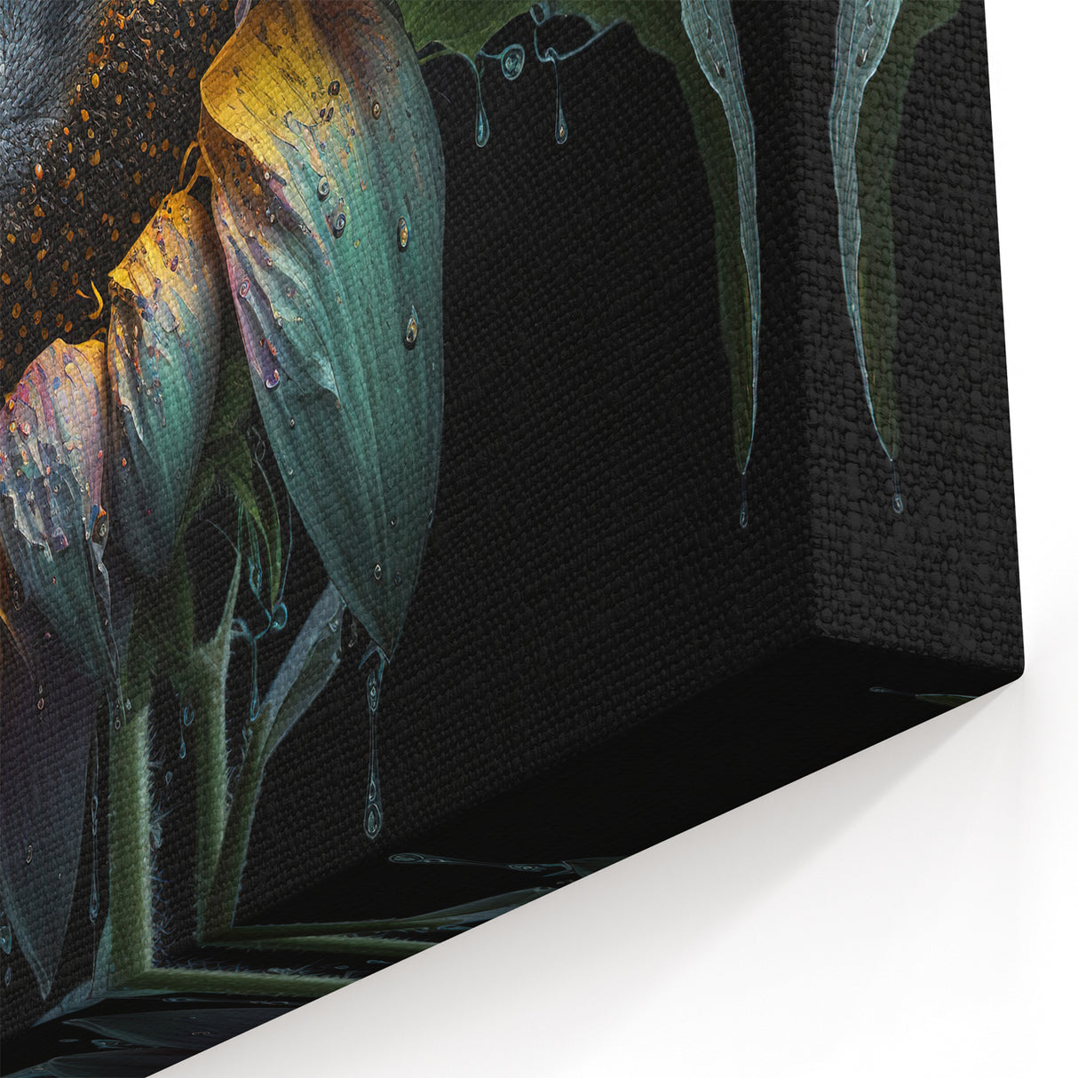Dew-Kissed Sunflower Wall Art | Vibrant Water-Drenched Sunflower Canvas Print