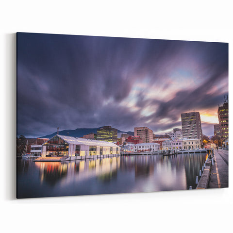 Australian Region Art – Hobart Waterfront at Dusk Tasmania Cityscape Print