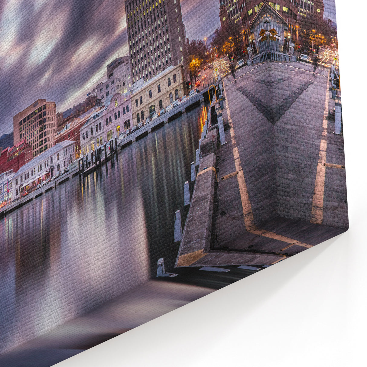 Australian Region Art – Hobart Waterfront at Dusk Tasmania Cityscape Print