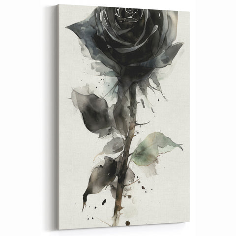 Modern Black Rose Wall Art - Contemporary Floral Rose Canvas Print Decor