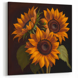 Elegant Sunflower Trio Wall Art | Warm Autumn Sunflower Canvas Print