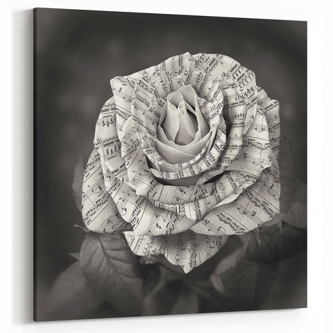 Musical Rose Wall Art - Creative Floral Rose Canvas Print with Music Notes