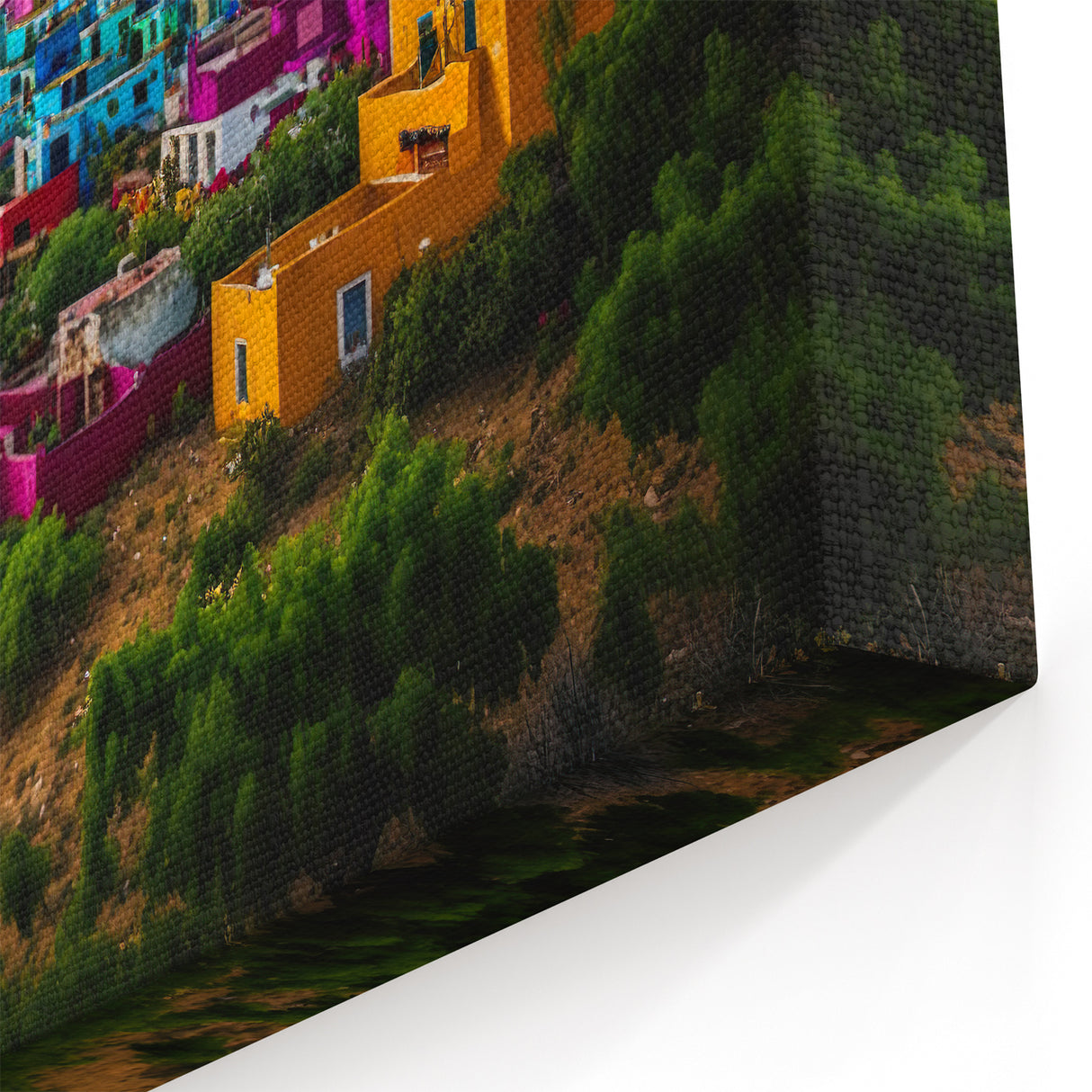 Oaxaca Wall Art – Colorful Mexican Hillside Village with Vibrant Homes