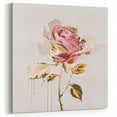 Gold & Pink Rose Wall Art - Luxurious Floral Rose Canvas Print for Modern Decor
