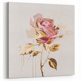 Gold & Pink Rose Wall Art - Luxurious Floral Rose Canvas Print for Modern Decor
