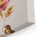 Gold & Pink Rose Wall Art - Luxurious Floral Rose Canvas Print for Modern Decor