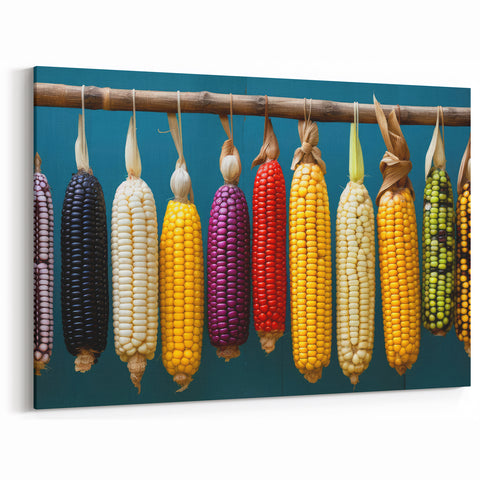 Oaxaca Wall Art – Vibrant Corn Varieties in a Traditional Mexican Display