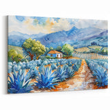 Oaxaca Wall Art – Tranquil Agave Fields and Mountains in Watercolor Art