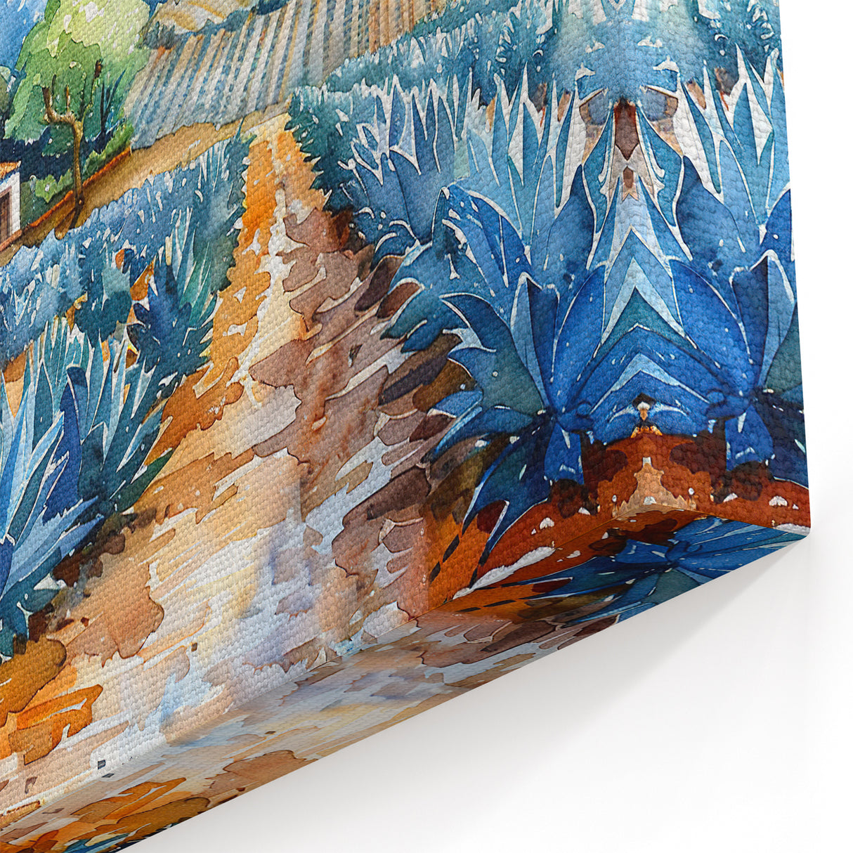 Oaxaca Wall Art – Tranquil Agave Fields and Mountains in Watercolor Art