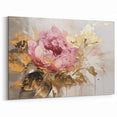 Luxurious Pink Rose Wall Art - Elegant Floral Canvas Print with Gold Accents