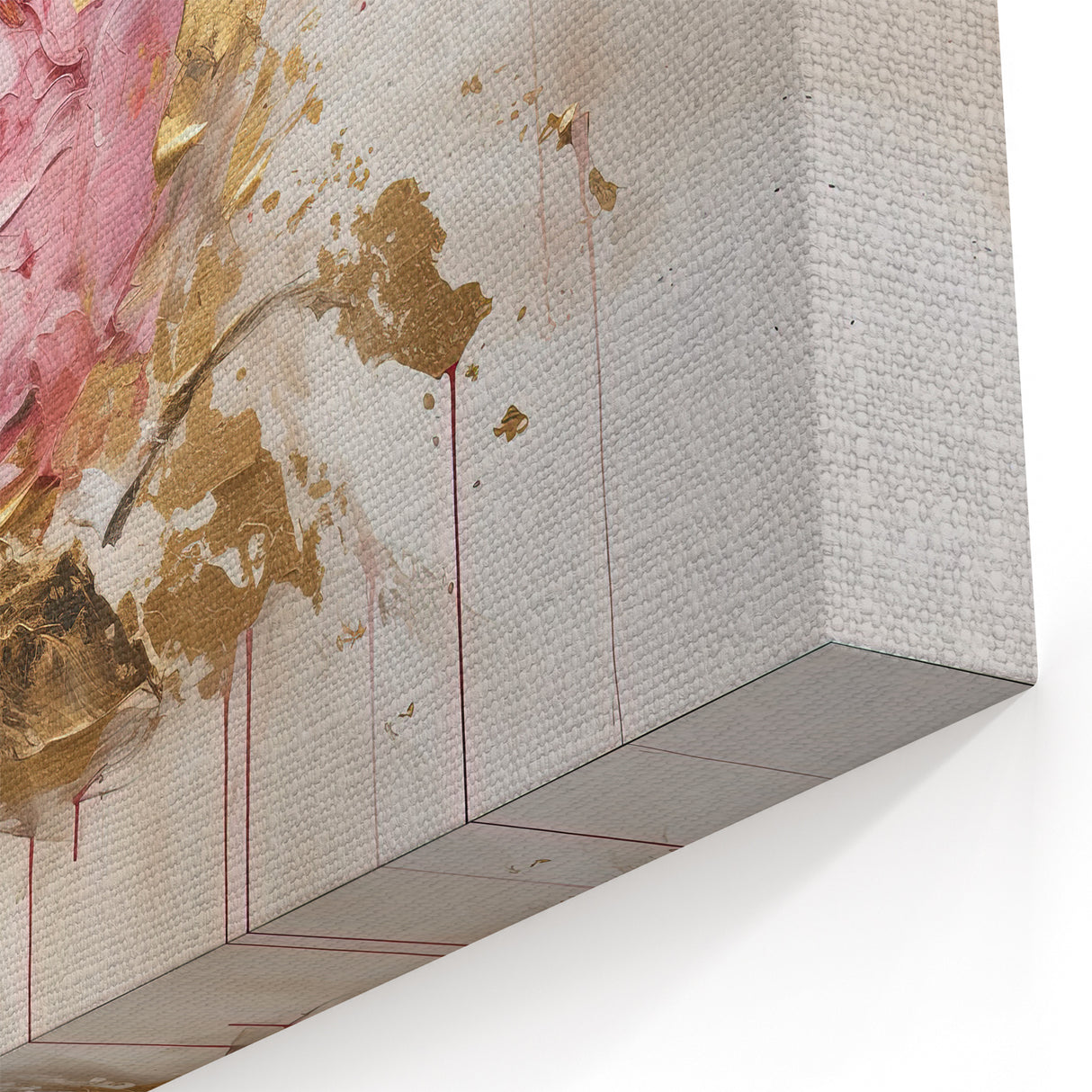 Luxurious Pink Rose Wall Art - Elegant Floral Canvas Print with Gold Accents