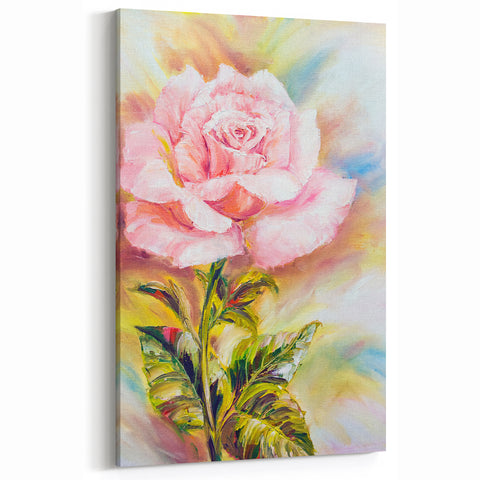 Soft Pink Rose Wall Art - Vibrant Floral Canvas Print for Bright Decor