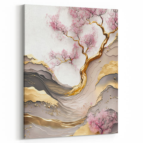Elegant Sakura Blossom Art – Japanese Cherry Blossom Tree Gold Decor