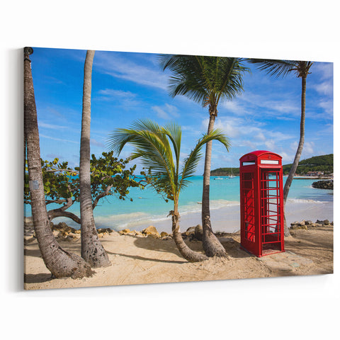 Antigua Island Artwork - Unique Caribbean Red Phone Booth Coastal Scene