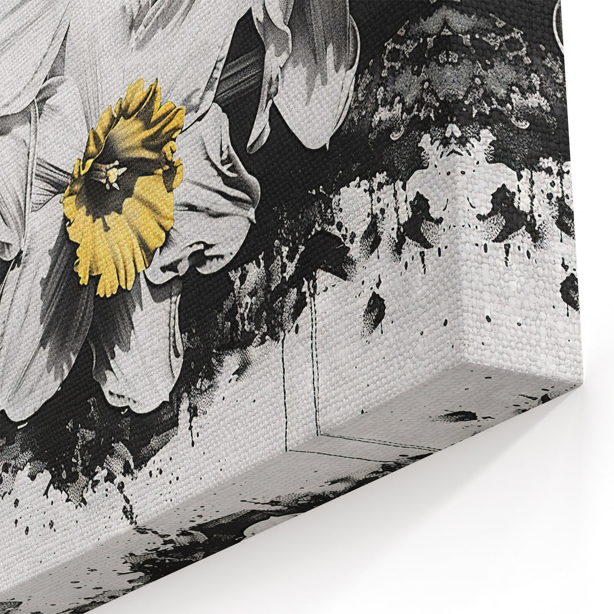 Monochrome Daffodil Wall Art | Black and Yellow Botanical Flower Print