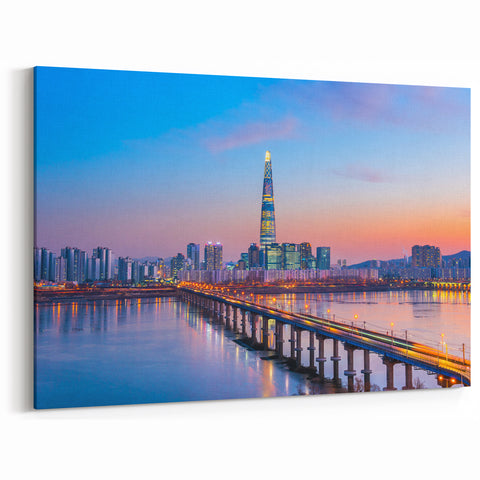 Seoul Cityscape Wall Art – Lotte World Tower at Sunset on Canvas