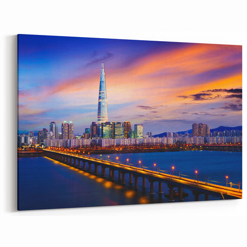 Lotte World Tower Wall Art – Seoul Skyline with Han River at Dusk