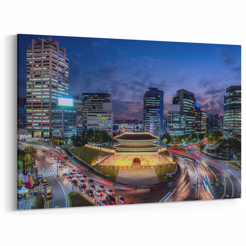 Seoul City Wall Art – Sungnyemun Gate with Modern Skyline at Night