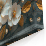 Luxurious White Floral Art - Gold Accented Botanical Wall Decor Print