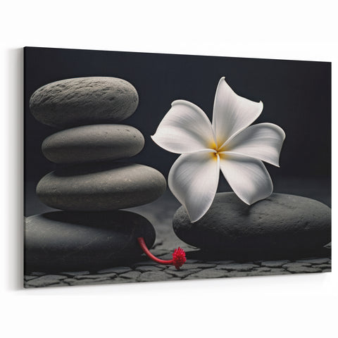 Serene White Flower with Zen Stones - Minimalist Botanical Wall Art