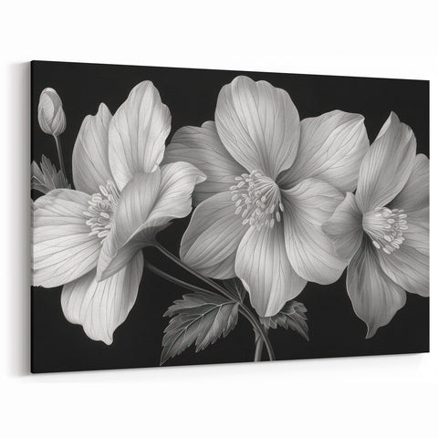 Black and White Floral Art - Elegant Monochrome Botanical Wall Decor