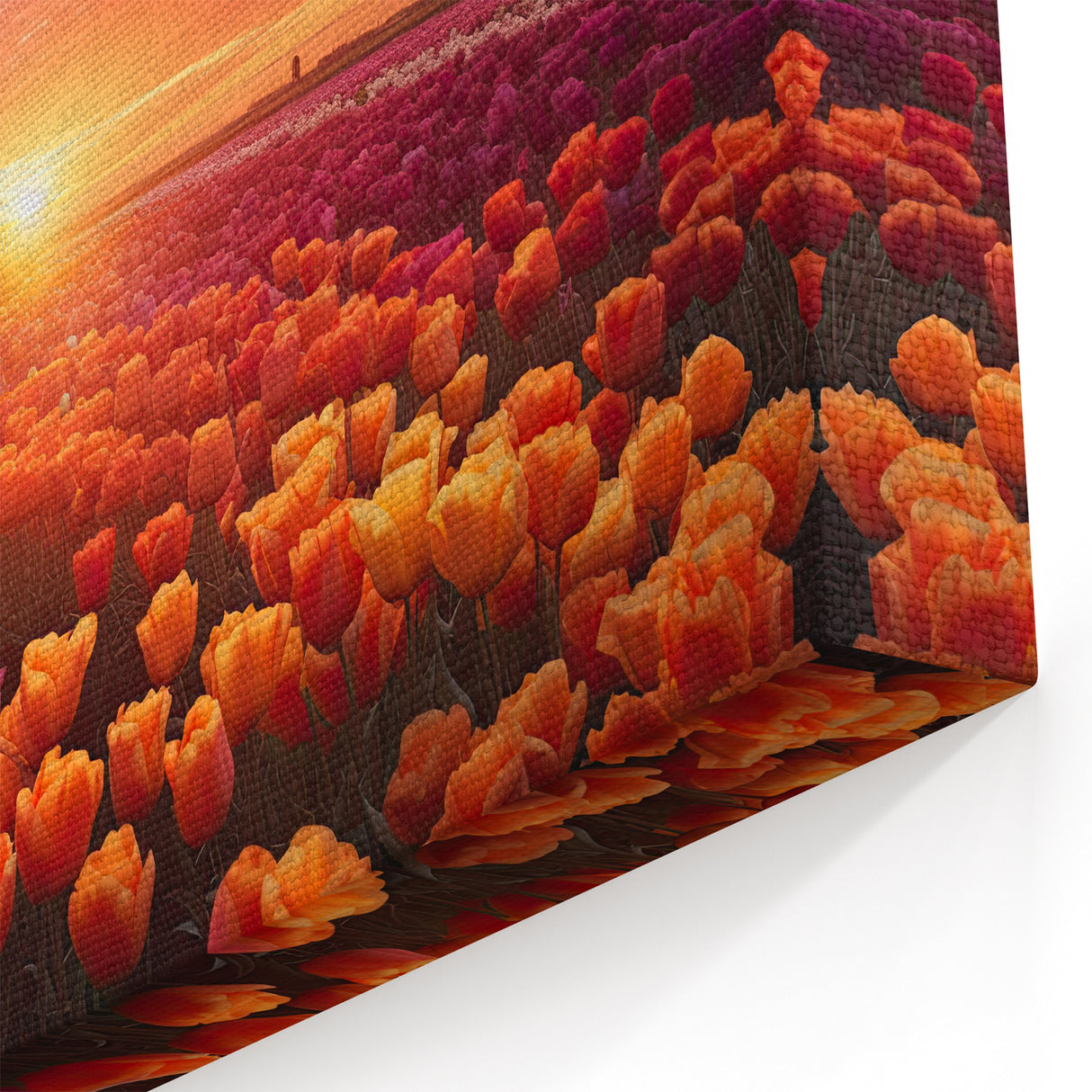 Sunset Tulip Field Wall Art – Colorful Tulips with Windmill Canvas Prints