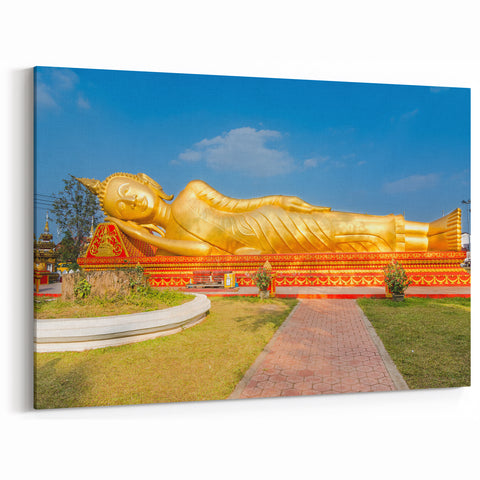 Golden Reclining Buddha – Laos Wall Art for Iconic Cultural Decor