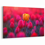 Golden Tulip in Red Field – Modern Tulip Wall Art for Home Decor