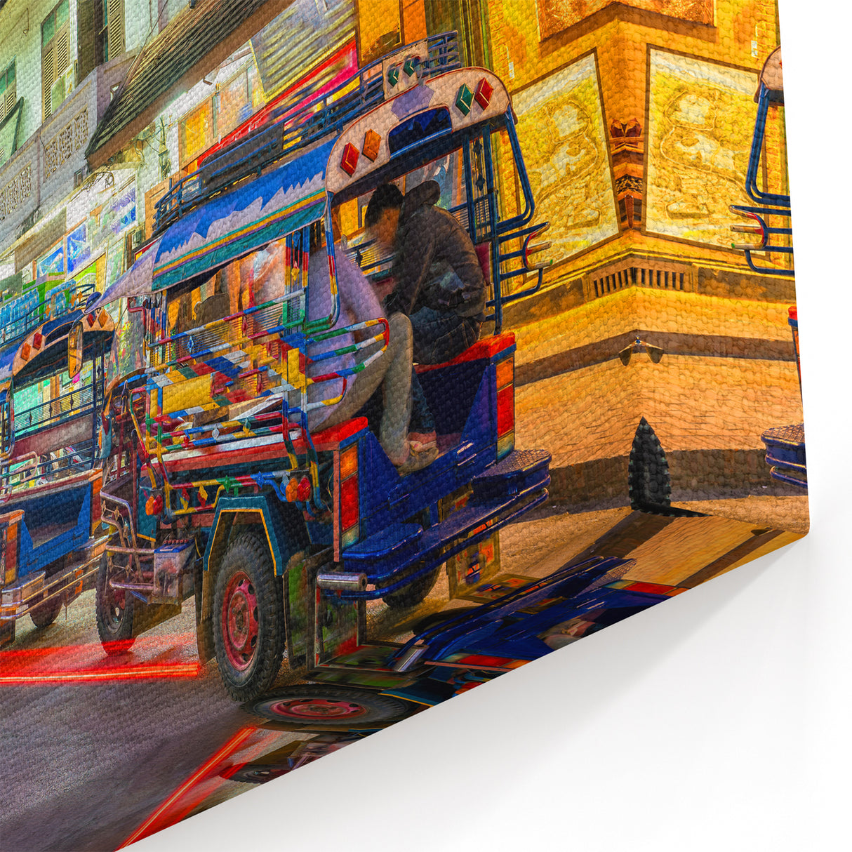 Laos Travel Poster – Vibrant Street Market with Tuk-Tuks, Laos Wall Art