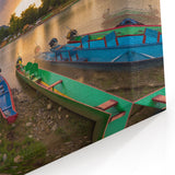 Laos Landscape Prints – Vibrant Riverboats and Sunset Scene Wall Art