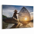 Laos Art Photography – Fisherman Silhouette at Sunset, Cultural Wall Art