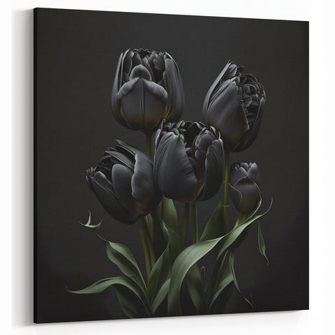 Black Tulip Art – Dramatic Dark Floral Wall Decor for Modern Homes