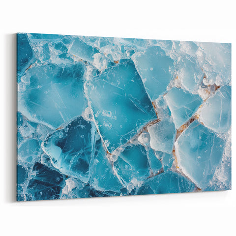 Cracked Ice Patterns in Blue | Nature Close-Up Frozen Wall Art