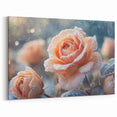 Frosted Peach Roses in Winter | Nature Close-Up Floral Wall Art