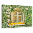Quintana Roo Wall Art – Stone Cross Canvas with Vibrant Foliage Design