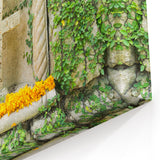 Quintana Roo Wall Art – Stone Cross Canvas with Vibrant Foliage Design