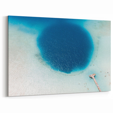 Quintana Roo Wall Art – Deep Blue Lagoon Canvas with Pier View