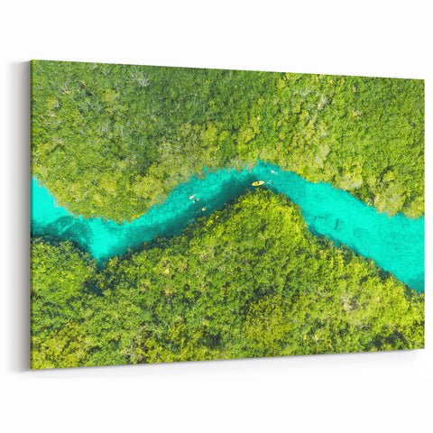 Quintana Roo Wall Art – Jungle River Canvas with Kayaking Adventure