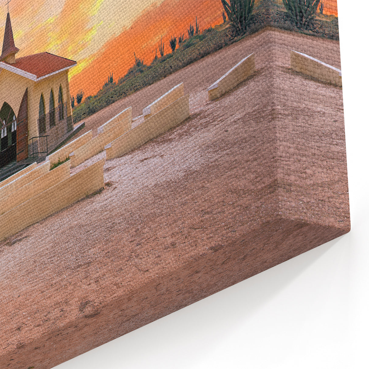 Aruba Coastal Decor – Sunset Over Chapel in Caribbean Desert Landscape