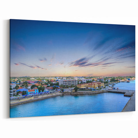 Dutch Caribbean Art – Vibrant Aerial View of Aruba’s Coastal Town