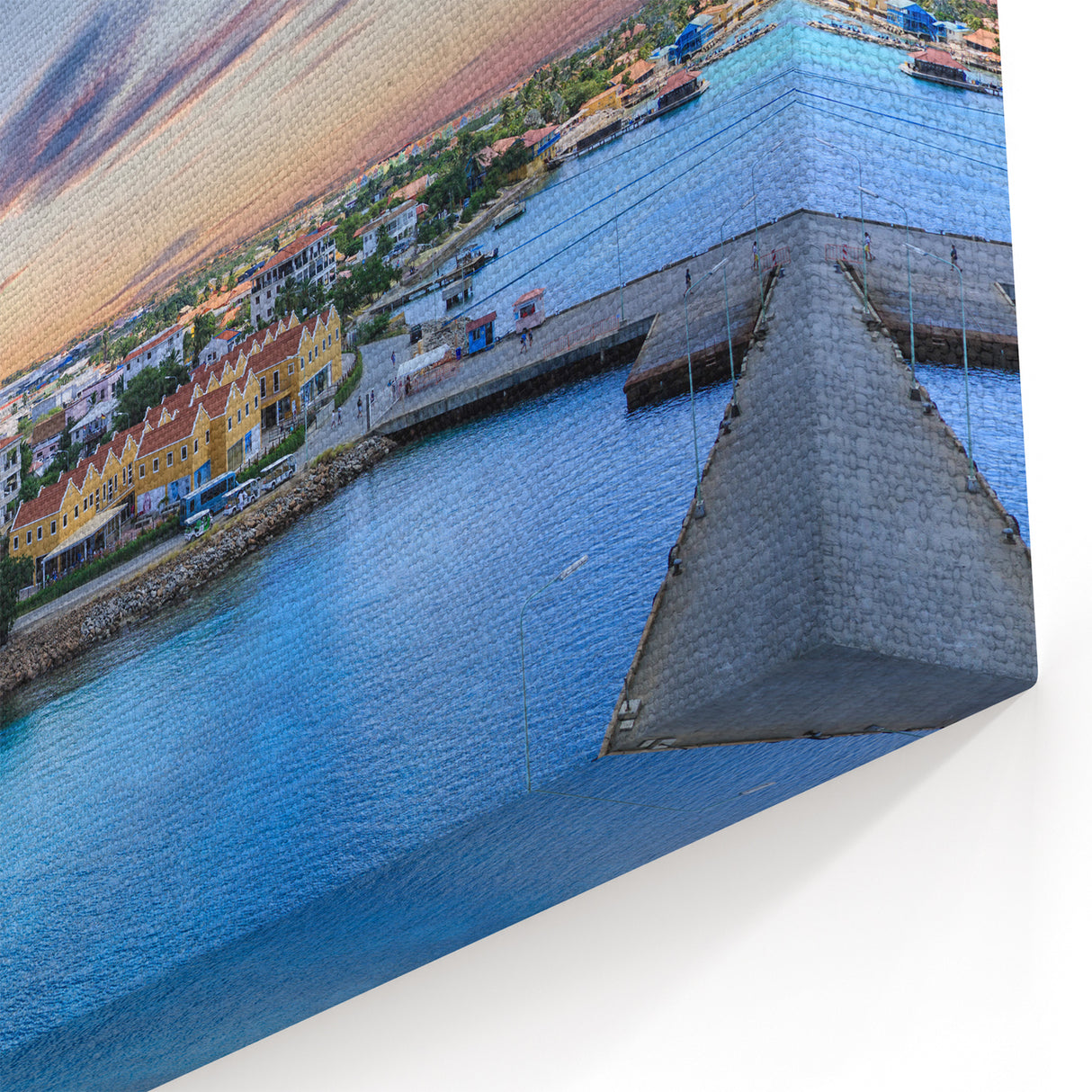 Dutch Caribbean Art – Vibrant Aerial View of Aruba’s Coastal Town