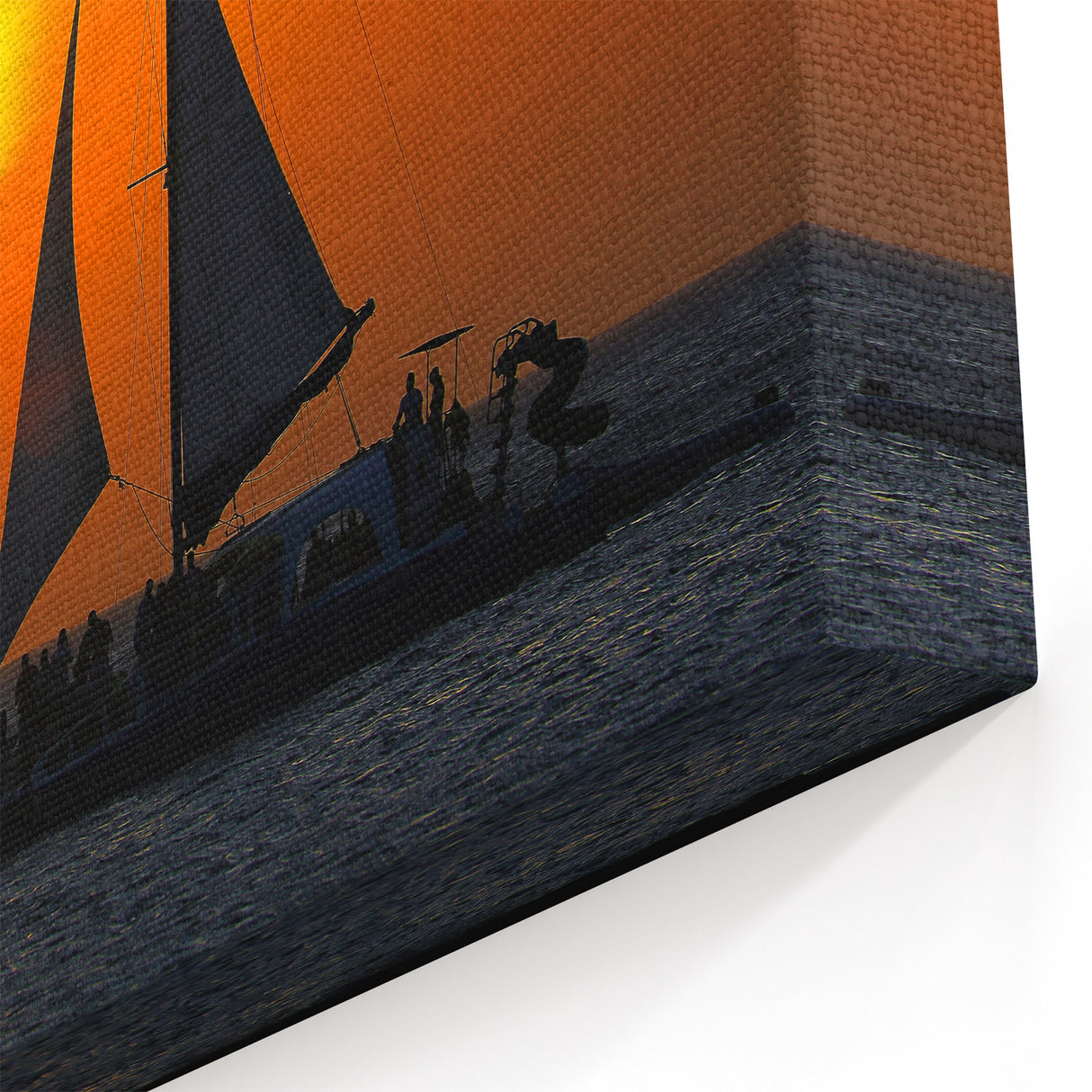 Caribbean Beach Art – Sailboat at Sunset with Vibrant Orange Sky
