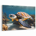 Aruba Coastal Art – Sea Turtle Swimming Among Coral Reefs in Clear Water