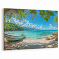 Beach Paradise Prints – Aruba Boat on Tropical Shore with Turquoise Waters